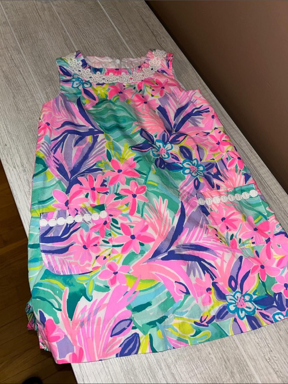 Lilly Pulitzer Girls Size 4 Tropical Floral Pink & Green Sleeveless Dress